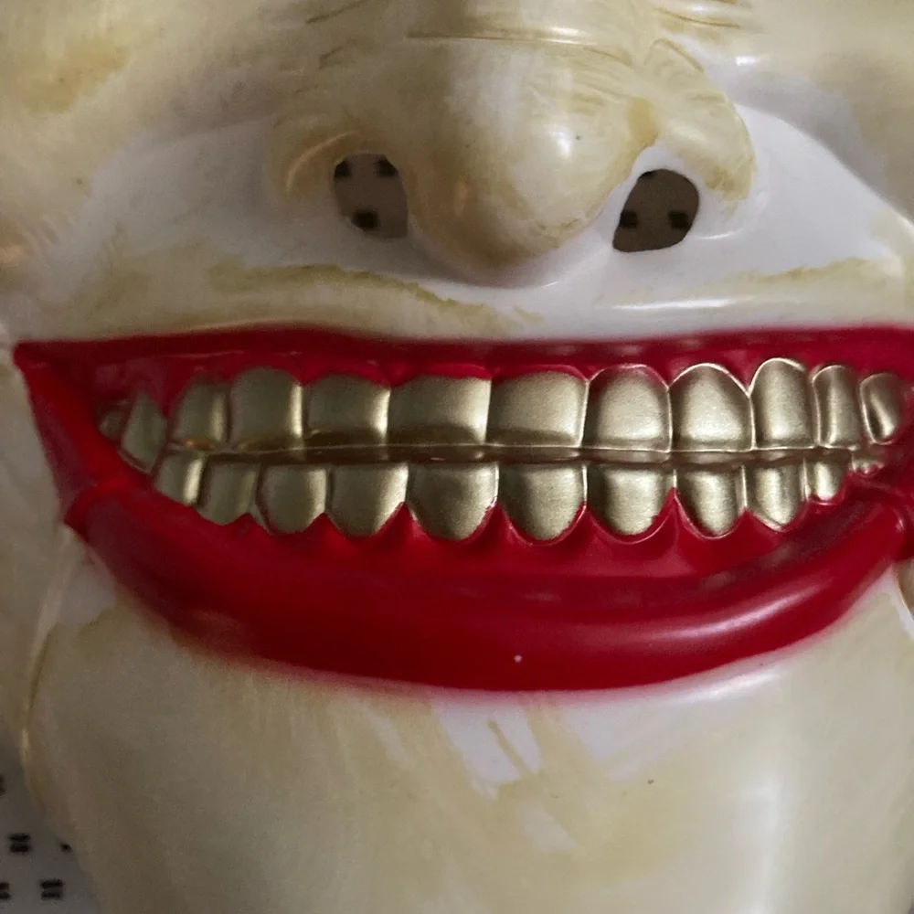 Cream Halloween Mask with Red and Gold Accents
